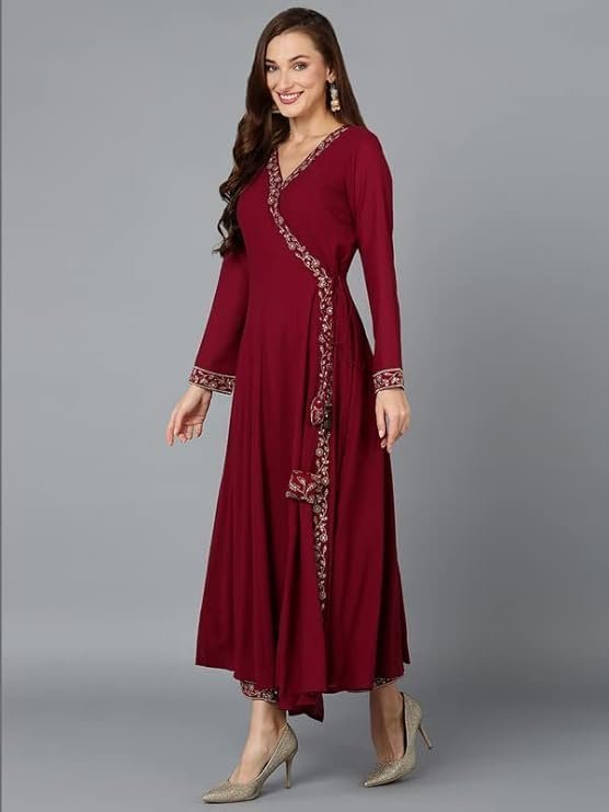 Women's Georgette Embroidered Flared Angrakha Pant With Dupatta With Inner - Image 6