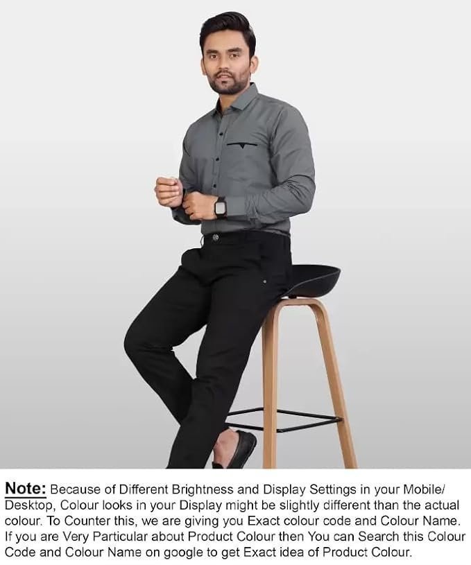 Men's Regular Fit Solid Soft Touch Cotton Casual Shirt with Pocket Design with Spread Collar & Full Sleeves - Image 2