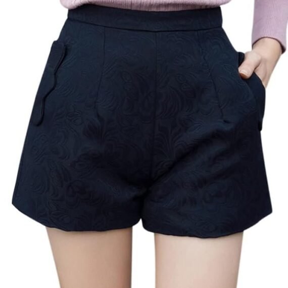 Women High Waist Floral Jacquard Two Pockets Padded Shorts