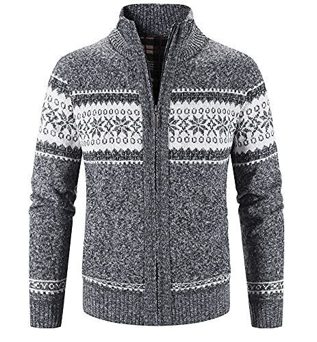 Cardigan Sweaters for Men,Mens Zipper Cardigan Sweater Mens Casual Slim Full-Zip Solid Thick Knitted Outerwear Winter