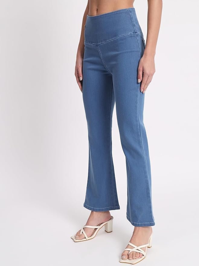 Denim Boot Cut Fit Stretchable High Waist Elastic Closer Solid Jeggings for Women - Image 5