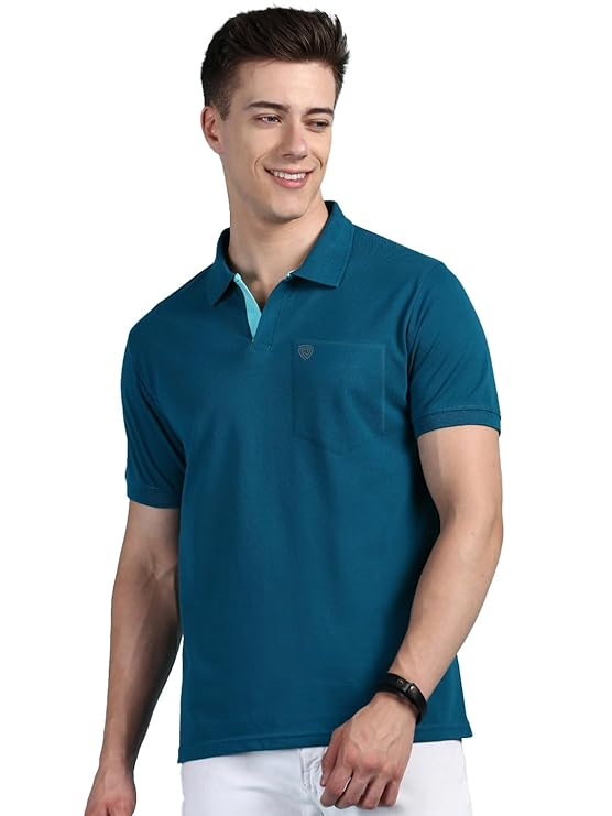 Men's Half Sleeve Soild Casual Regular Fit T-Shirt with Chest Pocket | Polo Tshirt for Men