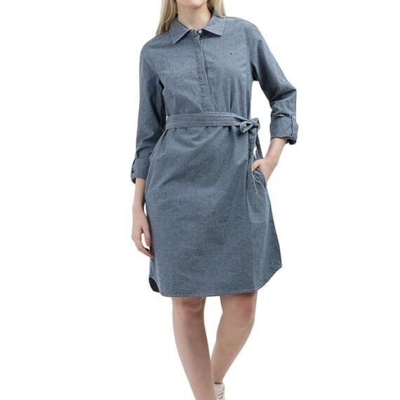 Women's Cotton Blend Shirt Below The Knee Casual Dress