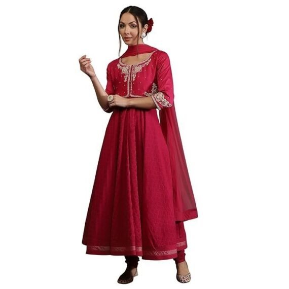 Women Bal Silk Chanderi Floral Anarkali Suit Set