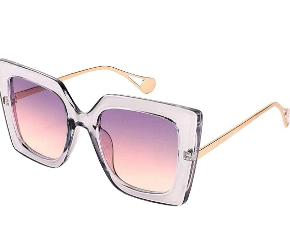 Sunglasses Womens Trendy, Oversized Square Shades, Pearl Inlay Cat Eye Frame UV400 Protection E1051