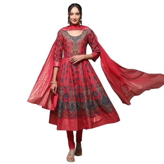 Women Cotton Anarkali Kurta Churidar Suit Set