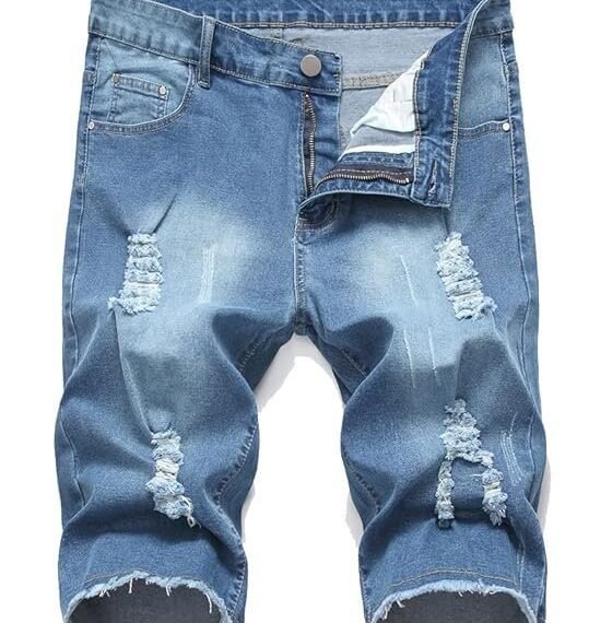 Men's Ripped Jean Shorts Casual Distressed Denim Shorts Summer Short Pants with Pockets