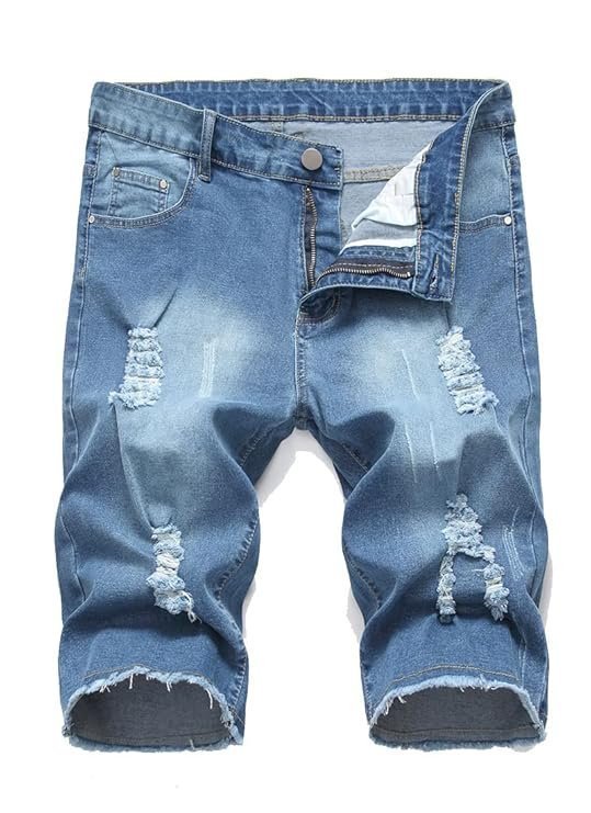 Men's Ripped Jean Shorts Casual Distressed Denim Shorts Summer Short Pants with Pockets