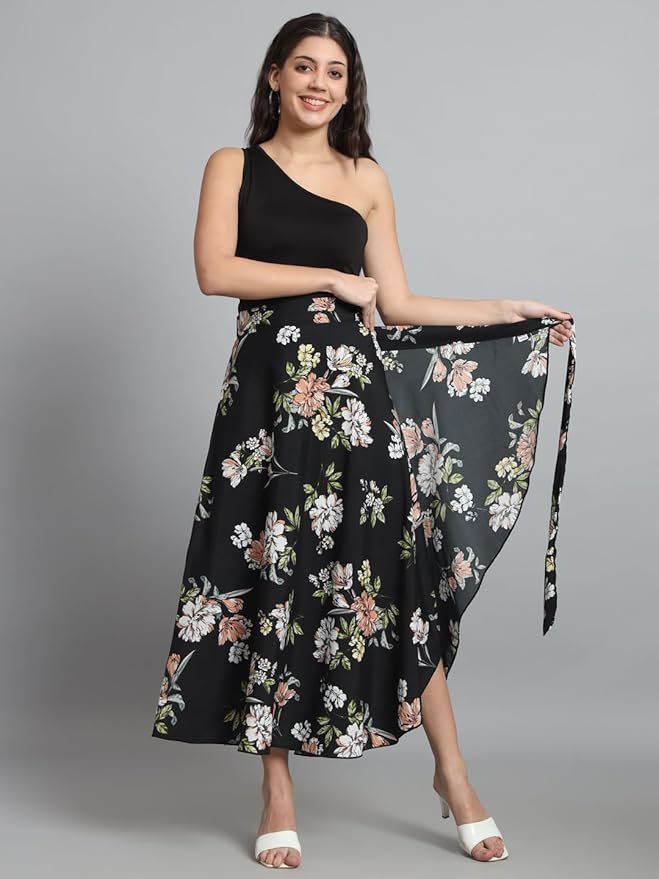 Figure Floral Print Wrap Around Skirt for Women & Girls, Printed Skirt for Women Western Wrap Around for Girls - Image 4