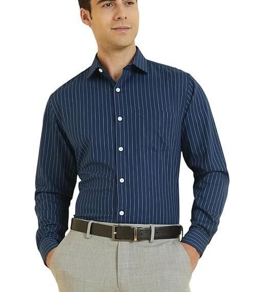 Soll Men's Cotton Classic Fit Stripe Formal Shirt