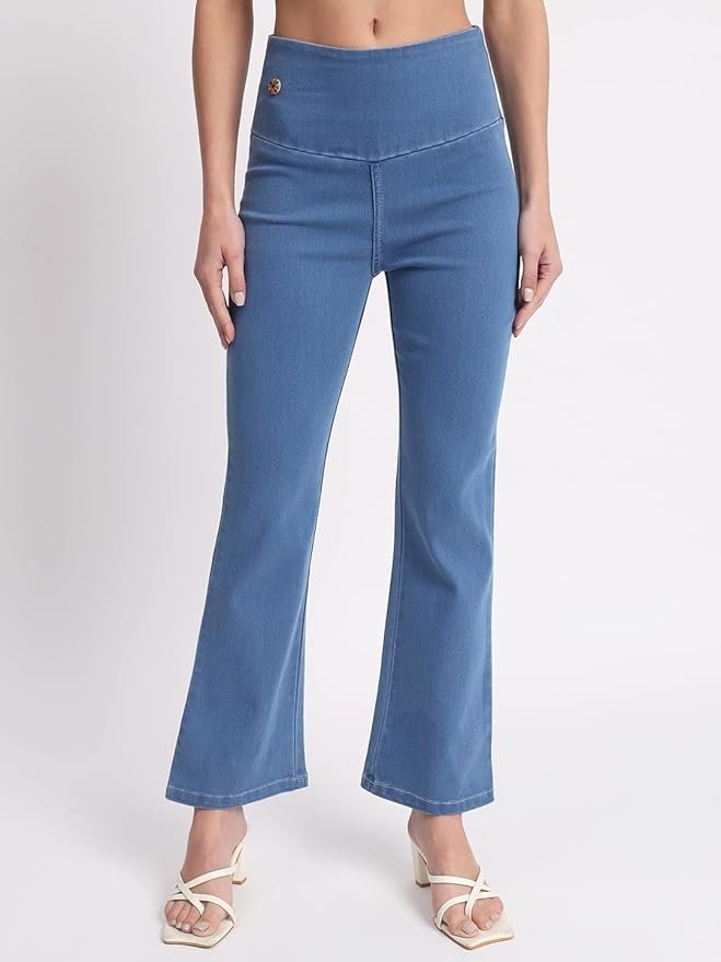 Denim Boot Cut Fit Stretchable High Waist Elastic Closer Solid Jeggings for Women - Image 6