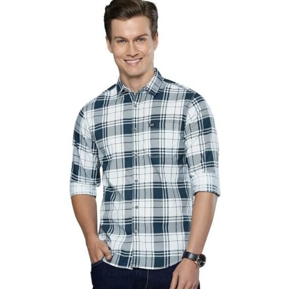 The Garage Men's Cotton Slim Fit Checkered Full Sleeves Cutaway Collar Casual Shirt