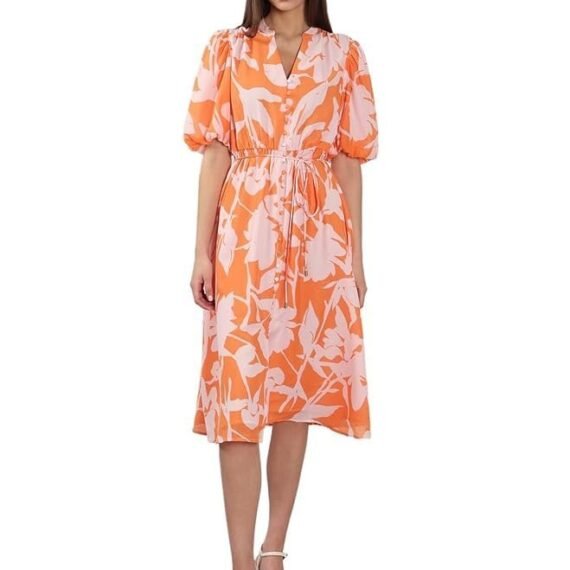 VERODA Women's Polyester Fit and Flare Midi Dress