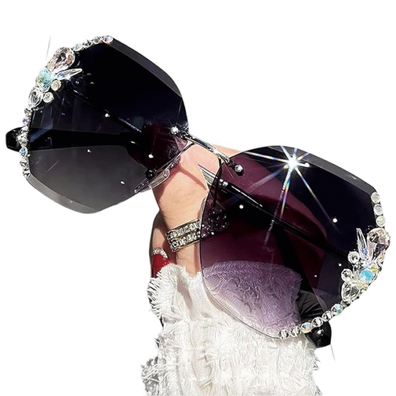 Sunglasses for Women – UV400 Protection, Rimless Flower Diamond-Cut Lens, Trendy Driving Shades for Women (Oversized)