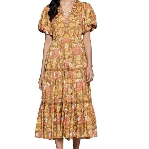 Kumar Yellow Paisley Print Long Dress