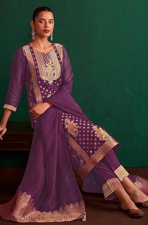 Women's Organza Jacquard Straight Kurta Set - Image 6
