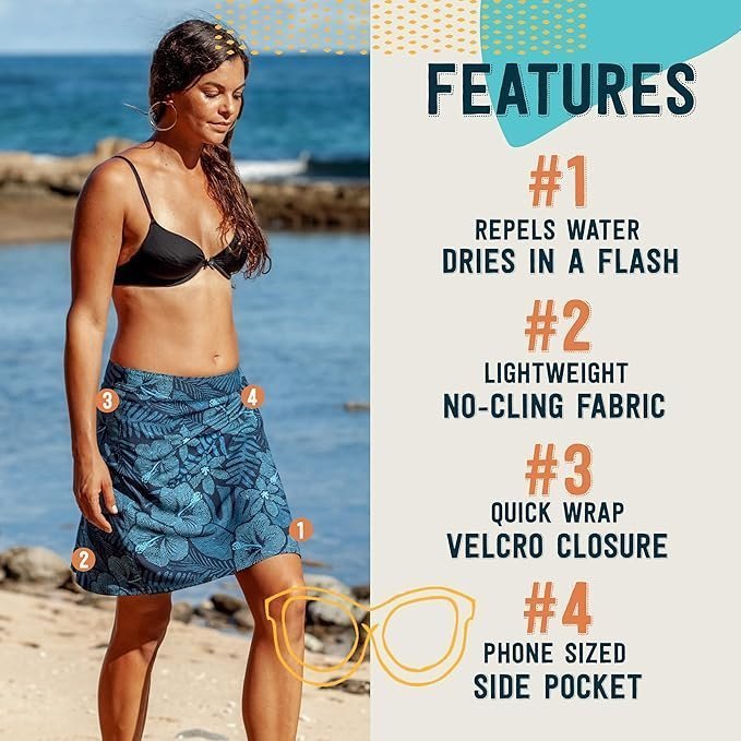 Wrap Skirt for Women - Quick Dry Swim Cover-Up for Beach, Travel with Pocket, Maui Moonlight - Image 4