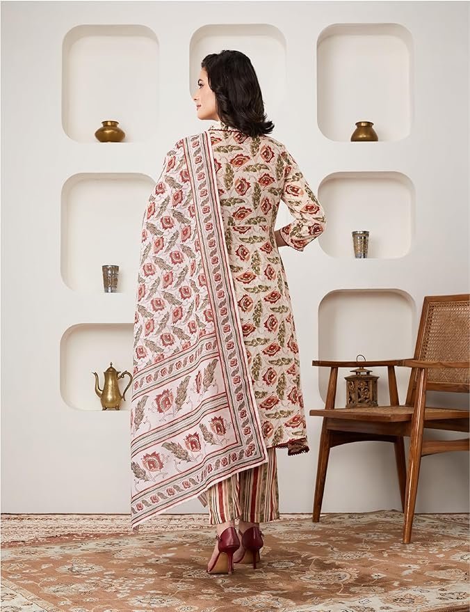 Women's Printed Anarkali Kurta Pant Set with Dupatta - Image 6