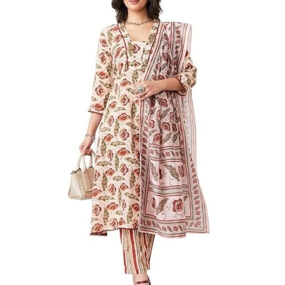 Women's Printed Anarkali Kurta Pant Set with Dupatta