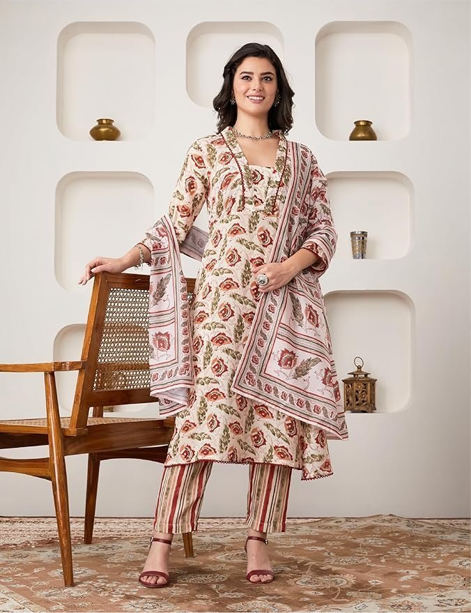 Women's Printed Anarkali Kurta Pant Set with Dupatta - Image 3