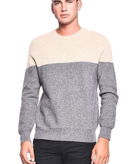 Men's Women's Unisex 100% Cashmere Cozy 2-Tone Round Neck