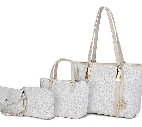 Collection Tote Bag for Women, Shoulder Handbag & Wristlet Pouch Purse Top Handle Vegan Leather 4Pcs Set Pocketbook