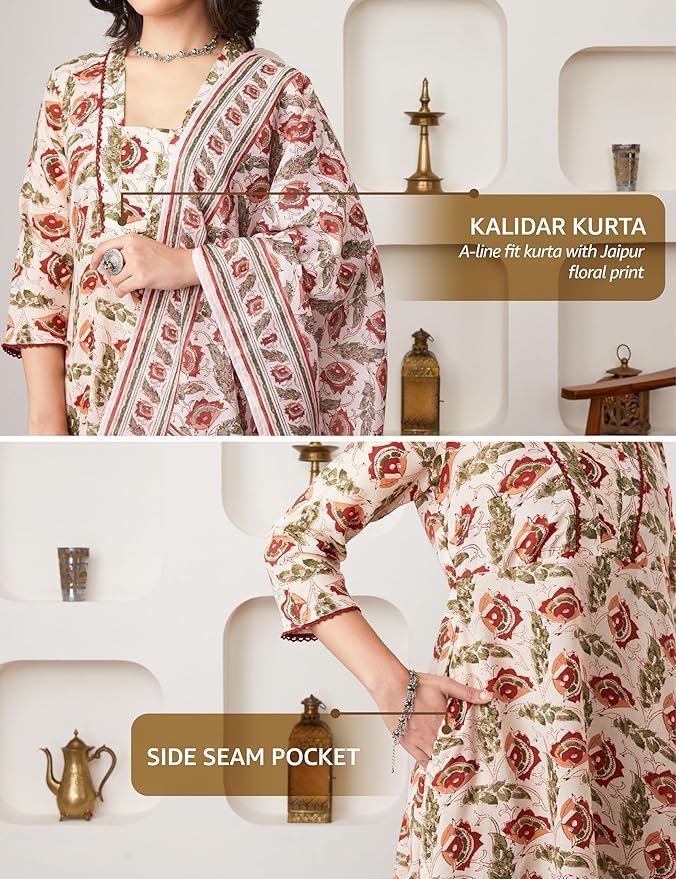 Women's Printed Anarkali Kurta Pant Set with Dupatta - Image 5